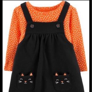 Carters Infant Girl 2pc Jumper Orange Black Cat 3M